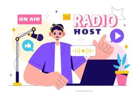 Radio Talk Show Illustration Featuring Hosts Engaged in Conversation in a Flat Background vector