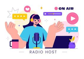 Radio DJ Illustration Showing a Host in Headphones Broadcasting a Live Radio Show vector