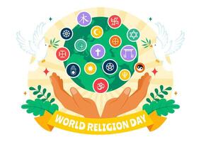 Celebrating World Religion Day on January 17th in A Illustration Featuring Diverse Religious Symbols for Unity vector