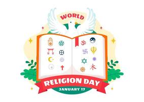 Visualizing World Religion Day on January 17th featuring Diverse Religious Symbols for Promoting Tolerance vector