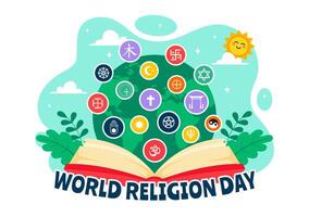 World Religion Day Illustration on January 17th with Diverse Religious Symbols to Foster Unity and Respect Among All Beliefs in a Background vector