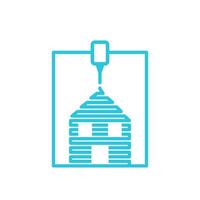 3D printing technology icon. House. Concrete printer nozzle. Isolated on white background. From blue icon set vector
