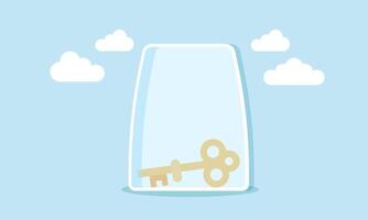 A key inside a glass, illustration of securing the key or a solution for successfully running a business vector