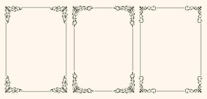 Set of vintage frames with curls and leaves vector