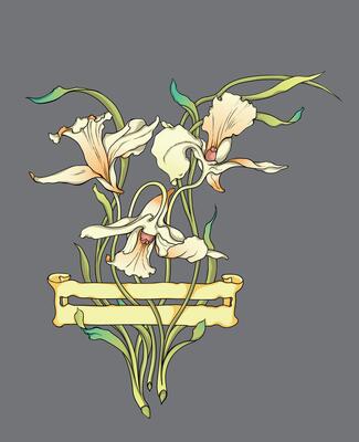 Engraving vintage hand drawn rectangular floral illustration