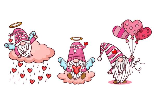 Cute gnome in Valentine set illustration by hand drawn.