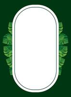 Green leaf border frame with white oval frame on dark background vector