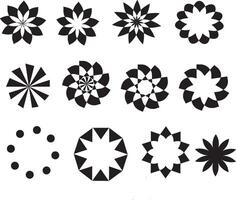 A set of black and white flower shapes vector