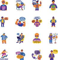 Set of Flat Style Sarcasm Characters Stickers vector