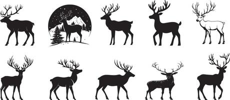 Collection of Reindeer icon clean simple silhouette black vector