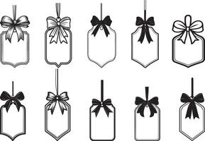 Collection of Christmas Sale Tag with bow and ribbon hanging clean simple silhouette black vector