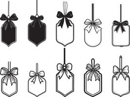 Collection of Sale Tag with bow shape of bauble hanging clean simple silhouette black vector