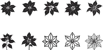 Collection of Poinsettia clean simple silhouette black vector