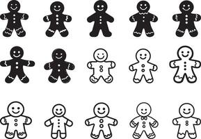 Collection of Gingerbread man clean simple silhouette black vector