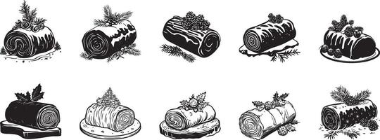 Collection of Yule log cake clean simple silhouette black vector