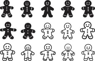 Collection of Gingerbread man clean simple silhouette black vector