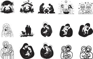 Collection of Figurine Shepherds clean simple icon silhouette black vector