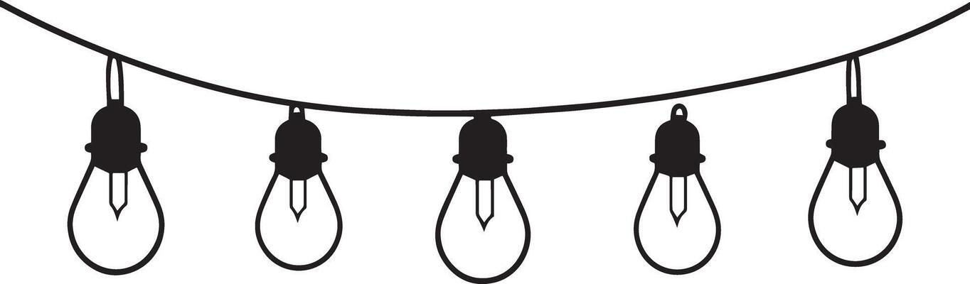 Collection of Christmas lights string hanging gardland clean simple icon outline black