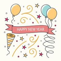 a picture of balloons with a ribbon that says happy new year on it. vector
