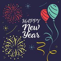 a poster with a fireworks and a picture of a happy new year. vector