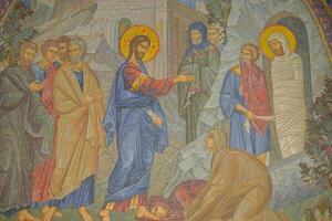 Sevastopol. Russia - October 13, 2024 Interior decoration, icons from the mosaic of the Vladimir Cathedral, this is a neo-Byzantine Russian Orthodox cathedral on the site of Tauride Chersonesos. photo