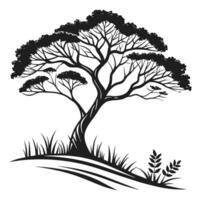 a tree with a black and white background with a tree in the middle. vector