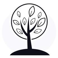 a drawing of a tree with leaves and a circle on it vector