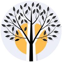 a tree with leaves that is in front of a sun vector