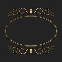 Decorative vintage oval frame or border with copy space and swirls divider. Template for covers, invitations, menu. Gold elements on black background vector