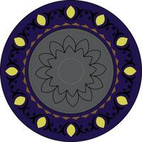 un circular diseño con un amarillo y azul flor vector