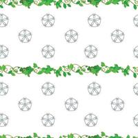A green and white pattern with a wheel and a leaf vector