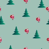 A pattern with santa and trees on a green background vector