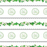 A green and white pattern with leaves and vines vector