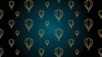 Golden air balloon line art seamless pattern in dark blue background for fabric print, paper print, social media, party print or any use. golden doodle vector