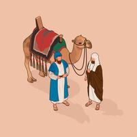 Isometric Camel with Saddle and riders companions vector