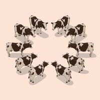 10 Isometric cows 360 degree angle vector