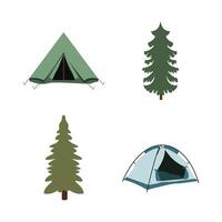 Camping Tool Elements Set of Camp Tent Pine Fir Conifer Tree vector