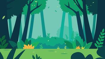 Flat Design Illustration of Nature Landscape of Fresh Green Trees in Forest vector