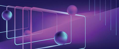Futuristic background neon 3D shapes, geometric frames on a deep purple gradient backdrop. Modern technology, innovation and abstract. vector