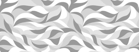 Curly waves tracery, white and gray curved lines, stylized abstract petals camouflage pattern. Leaflets camo texture wallpapers for printing on paper or fabric. Seamless background vector