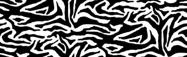 Zebra fur stripe skin, animal pattern. Repeating texture. Black and white seamless background vector
