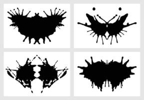 Ink blot for psychiatric evaluations. Rorschach test. Set of grunge abstract black spots vector