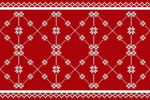 Christmas and New Year seamless pattern. White snowflakes on red pixel pattern vector
