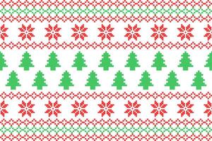 Seamless Christmas Pixel Pattern with Snowflake and Christmas tree. vector