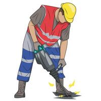 Illustration of Construction Workers Repairing a Road. Architectural Engineering Worker for Heavy Machinery Projects Critical Path Method vector