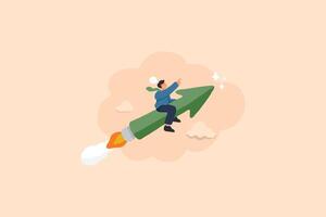 Business Growth and Profit Increase Illustration. A Dynamic Character Celebrates Success with an Upward Arrow. vector