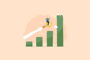 Exponential Growth and Financial Success Illustration. A Rocket Flying Upward with a Financial Graph Arrow. vector