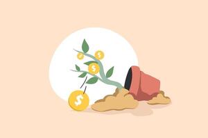 Financial Failure. Fallen Dollar Tree with Broken Pot Illustration vector