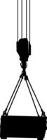 black silhouette of a load hanging on the ropes of a construction crane without background vector