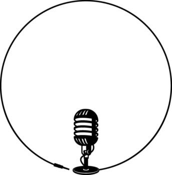 black silhouette of a retro microphone in a round frame without background vector